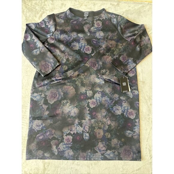 Women’s Clara Sun Woo Floral Dress Dark Purple Black 2 Pockets Plus 1X - Picture 6 of 16